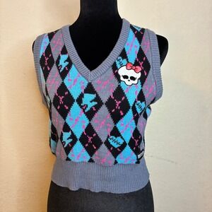 Monster High Frankie Stein Argyle Sweater Vest Gray Blue Pink Skullette Small